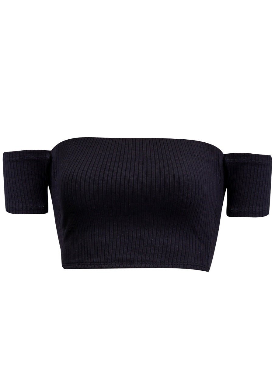 Bandeau off-shoulder style black crop top