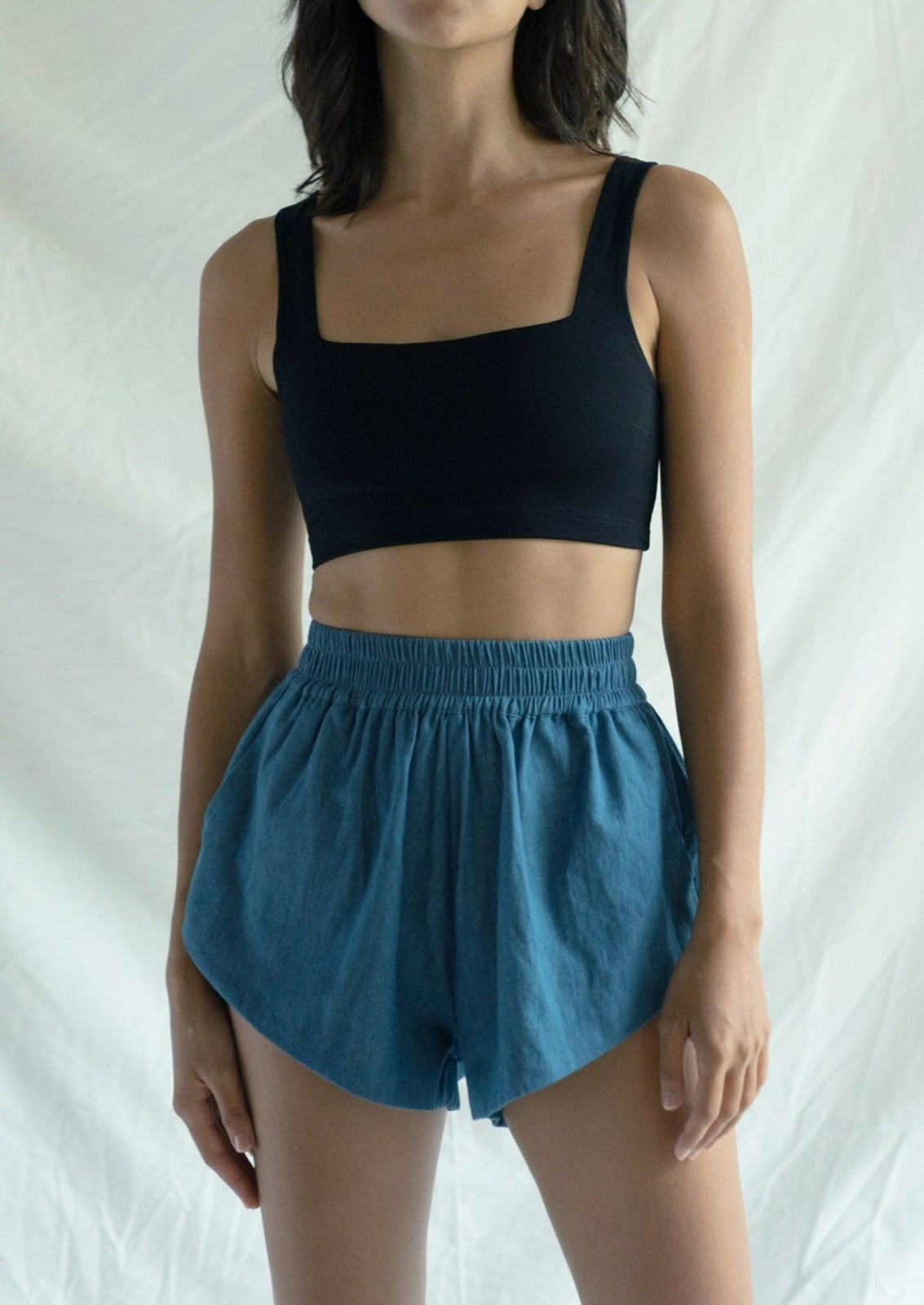 High waist cotton denim shorts