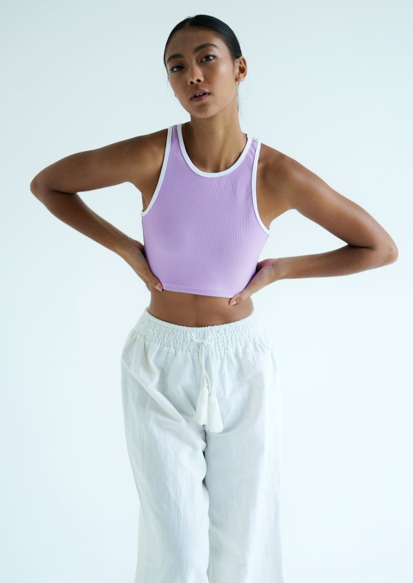 Cropped tank lilac bikini top econyl simwear