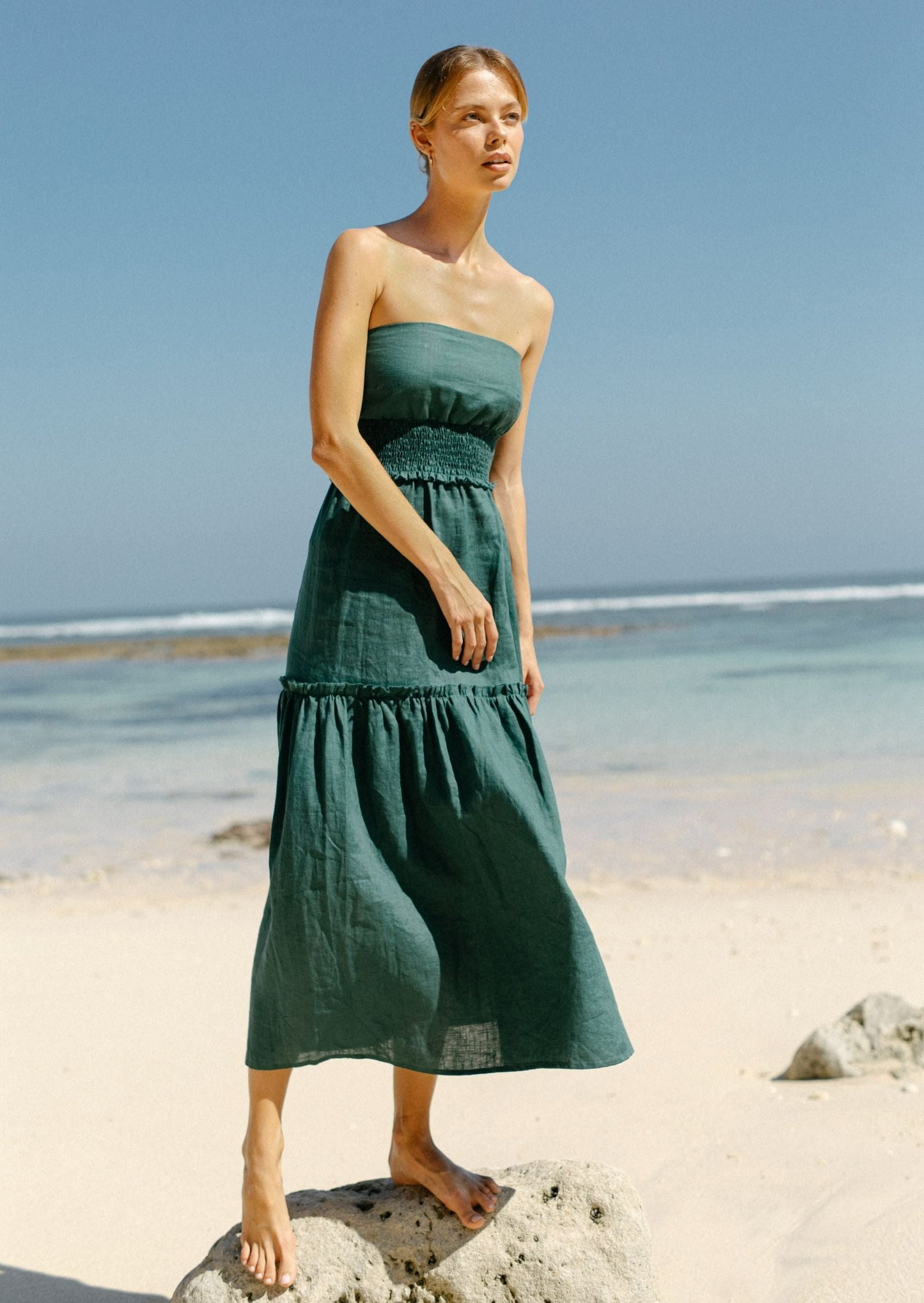 Classy green sleeveless long dress