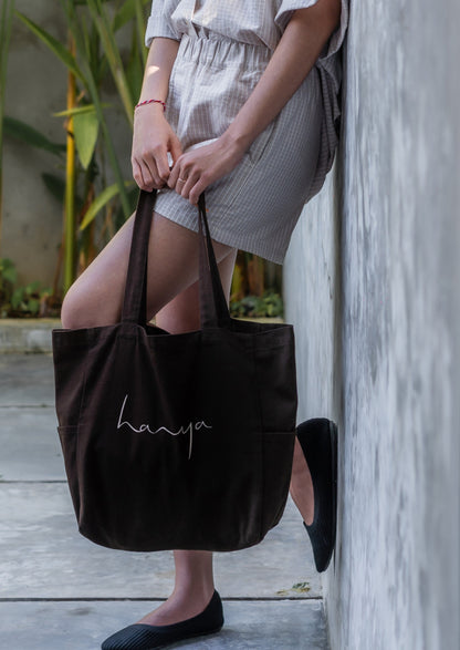 Durable canvas tote bag medium brown
