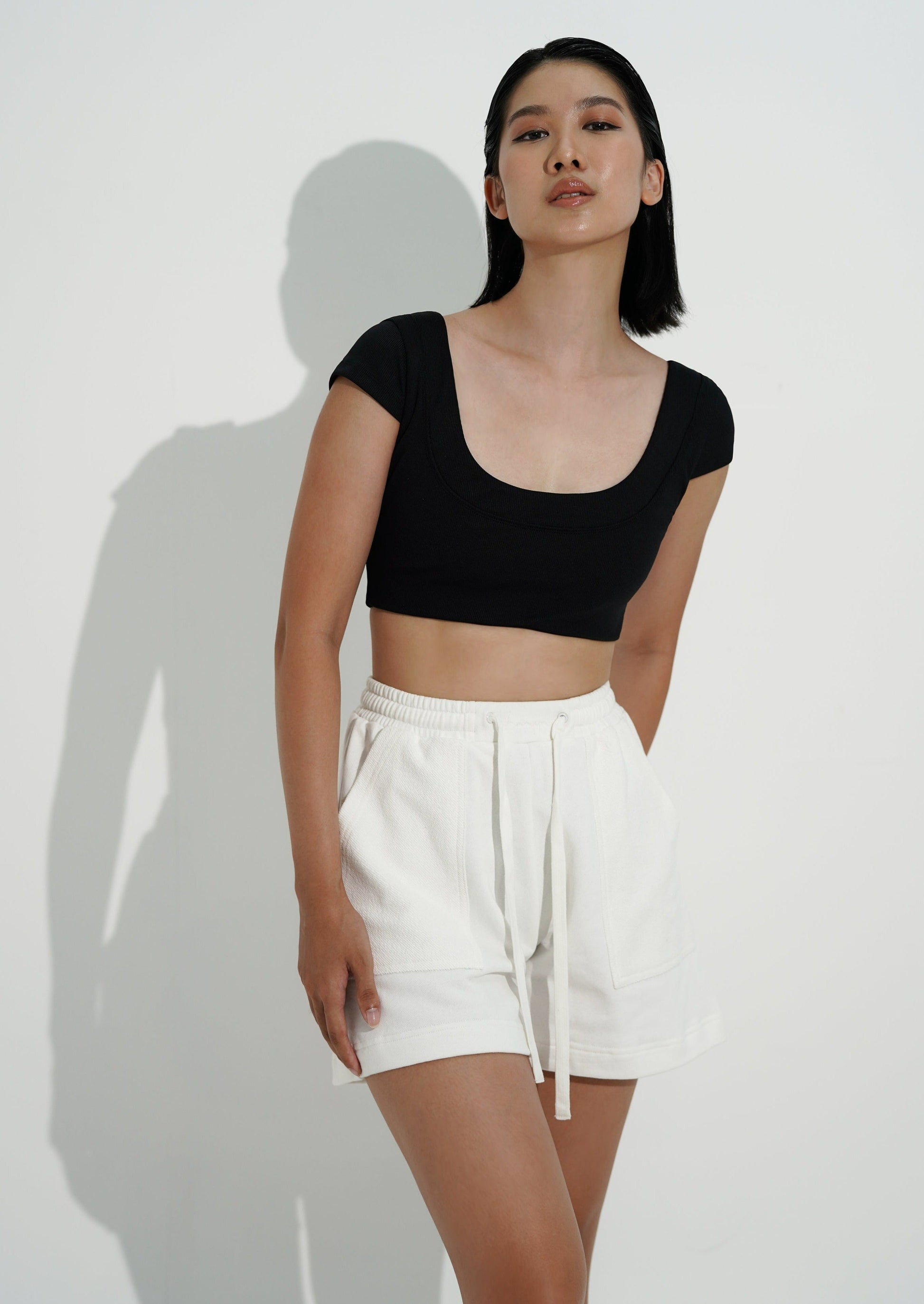 Women's high waisted jogger style shorts white