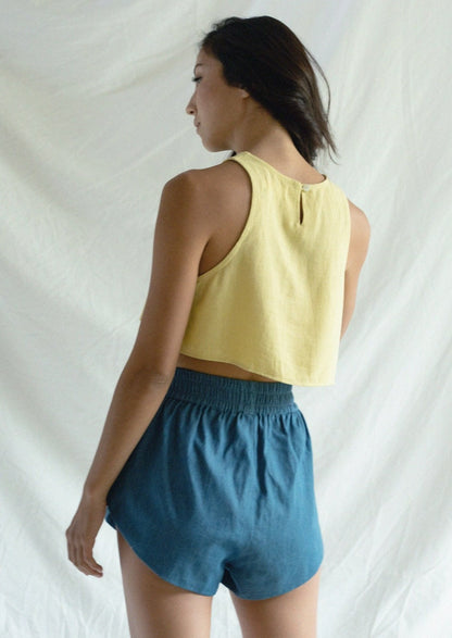 Women's round neck sleeveless crop tank top yellow