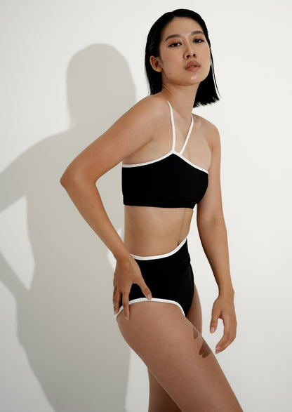 Luxury high waist black bikini bottom | Sustainable swimwear