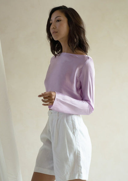 Classy long sleeve satin crop top lilac