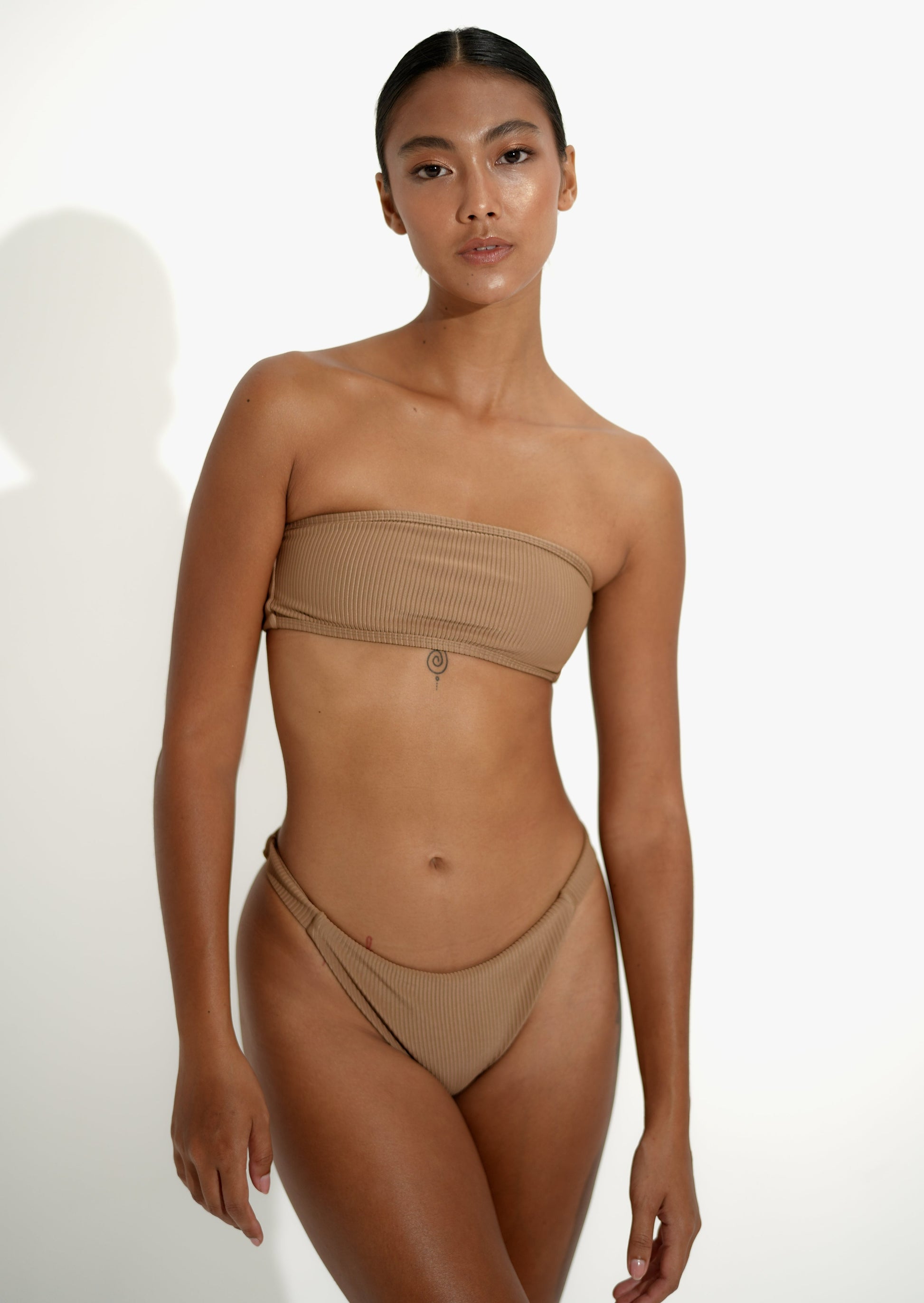 Strapless bandeau minimalist bikini top brown
