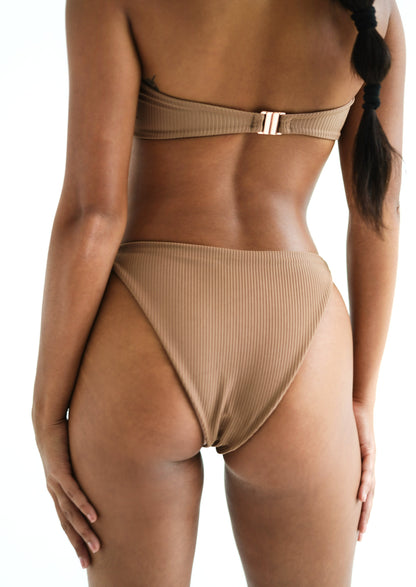 Eco rib bikini bottom brown | Sustainable swimwear