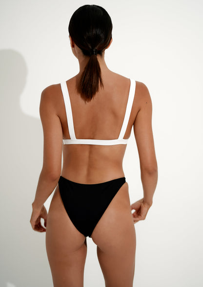 Wide strap triangle bikini top black white minimalist swimwear