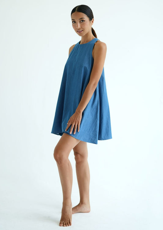 Mini sleeveless cotton denim dress
