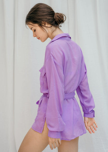 Women's long sleeve oversized with pocket lilac shirt