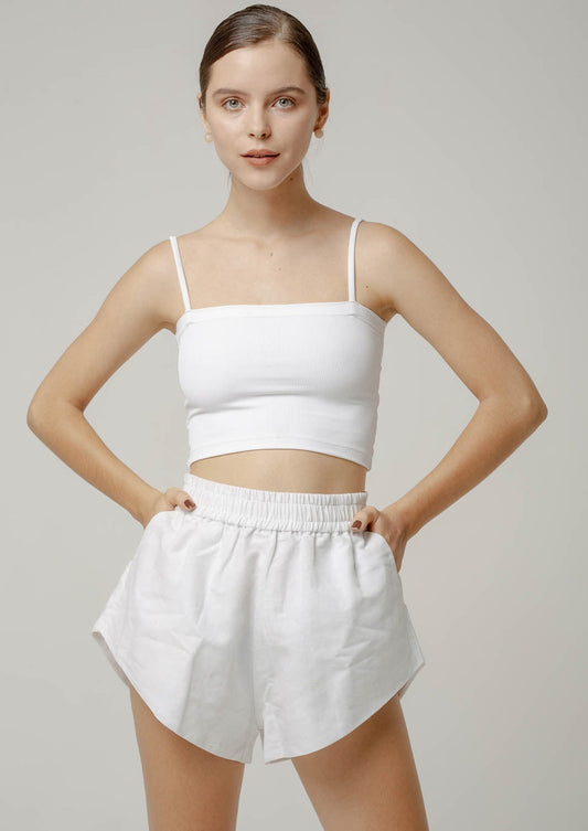 High waist linen shorts white