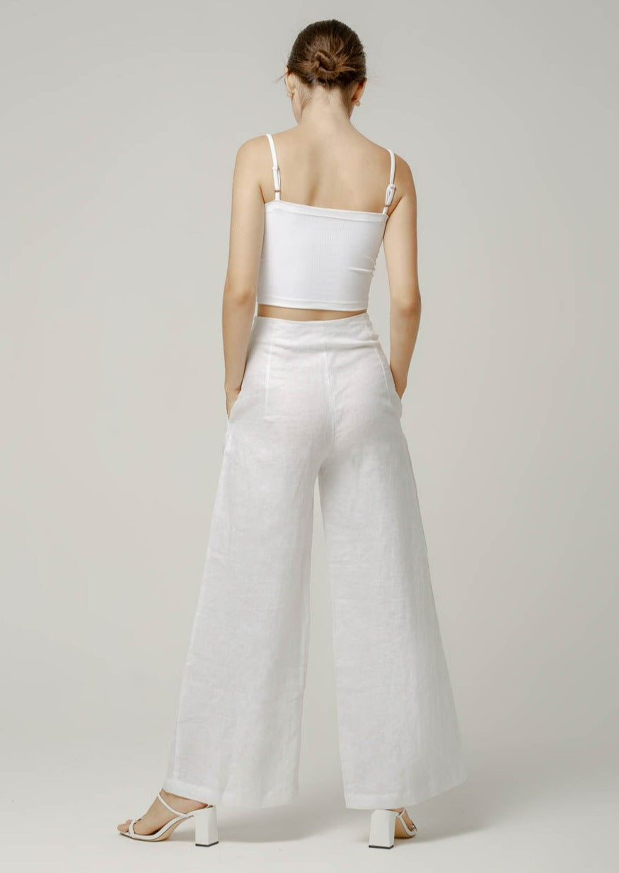 High-waist long straight linen pants white | Sustainable fashion 2023