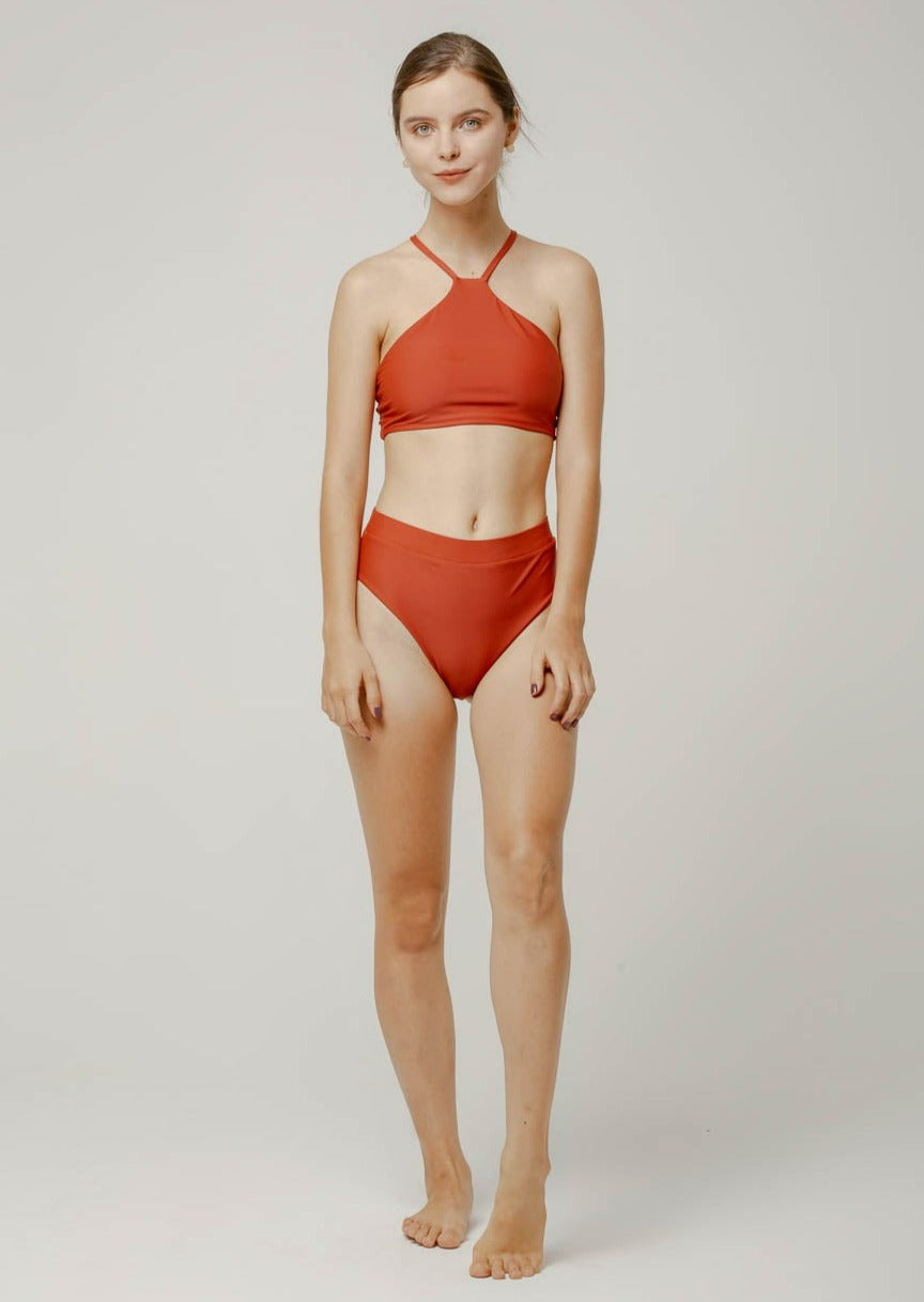 High waist bikini bottom orange sustainable swimwear