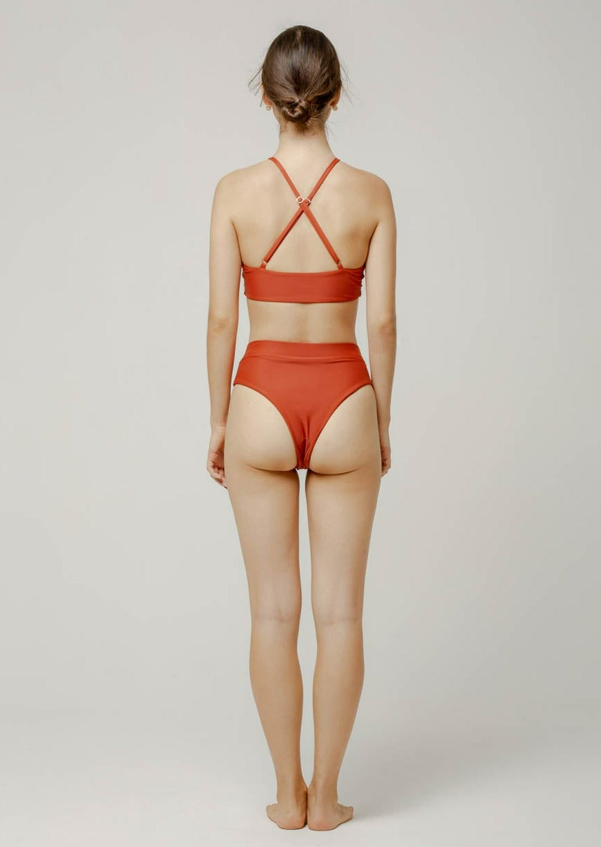 High waist bikini bottom orange recycled swimwear