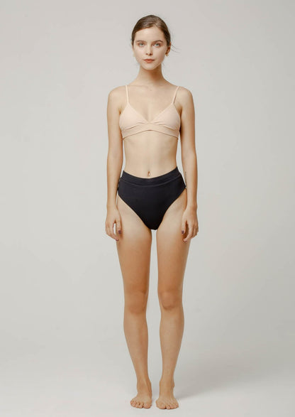 High waist bikini bottom black recycled swimwear