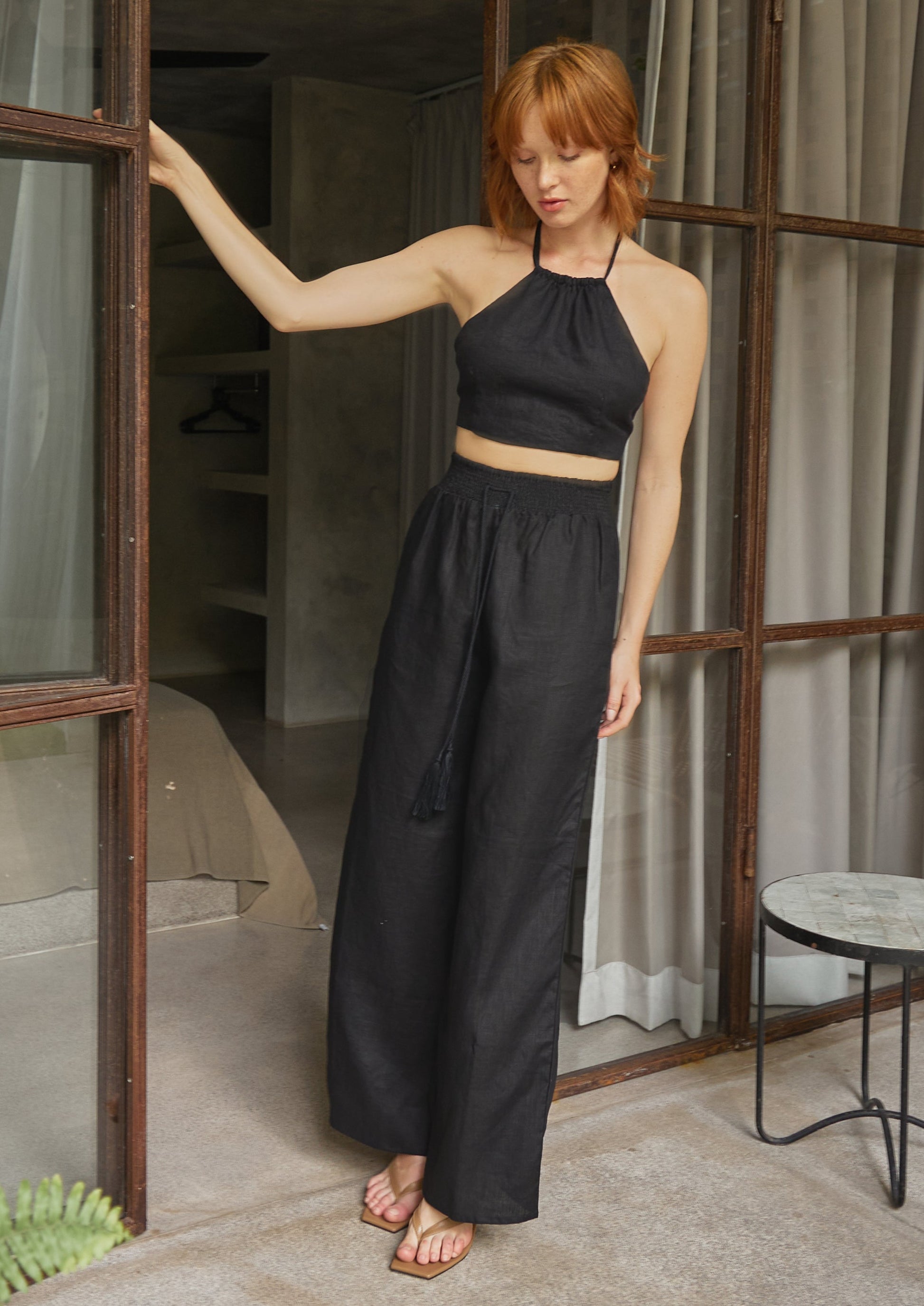 Women's long straight black linen pants | Sustainable fashion 2023