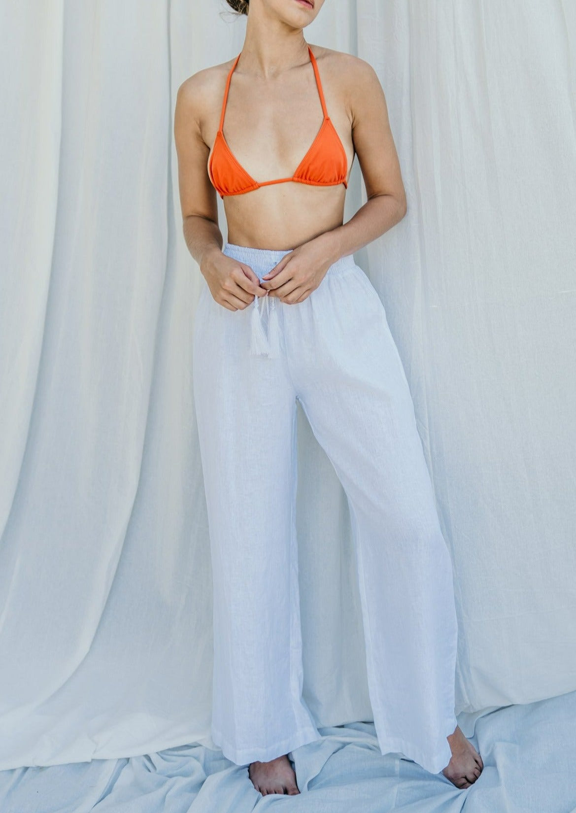 Women's high waist long straight linen pants white | Sustainable fashion