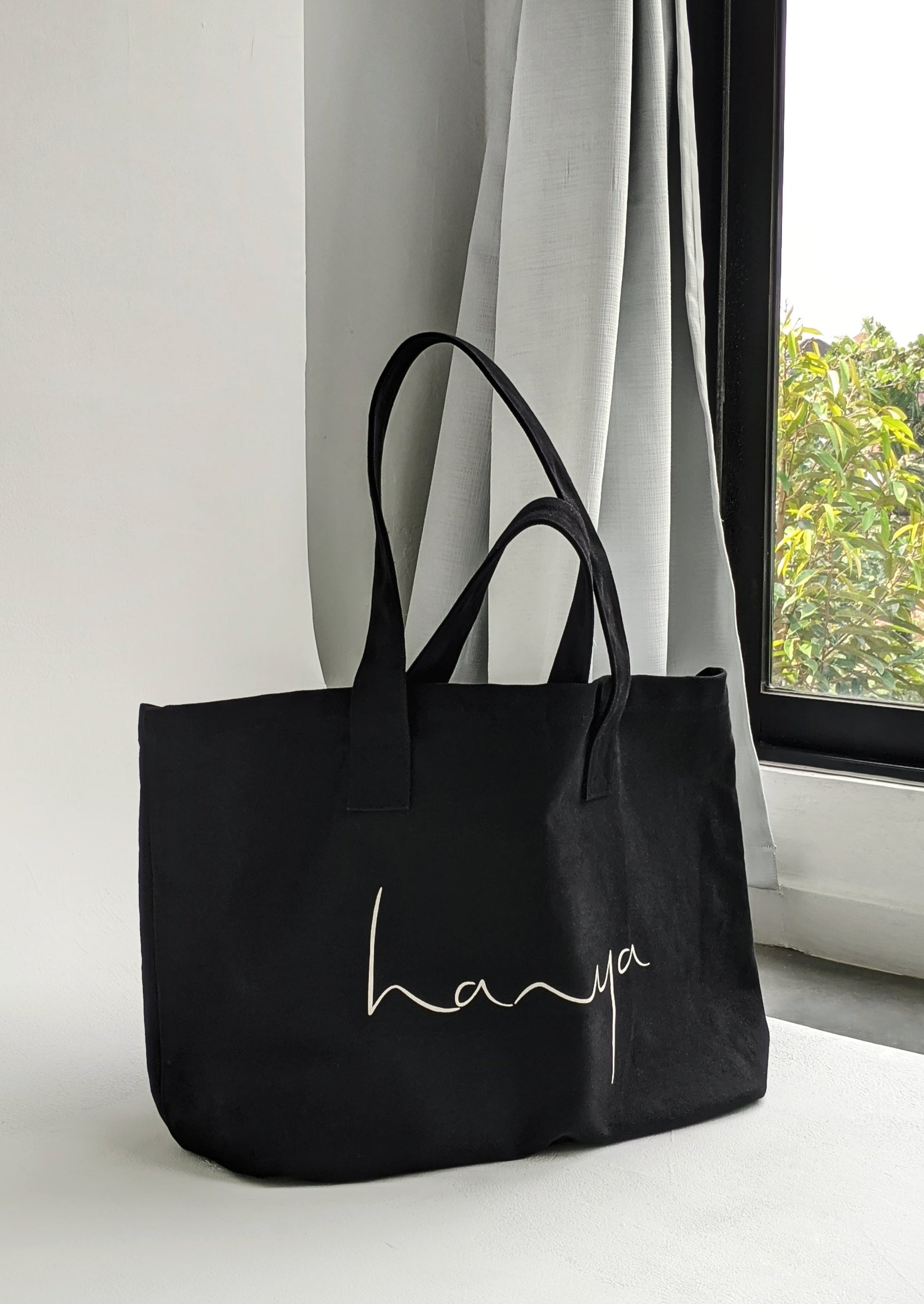 Durable canvas large tote bag black | Merchandise gift