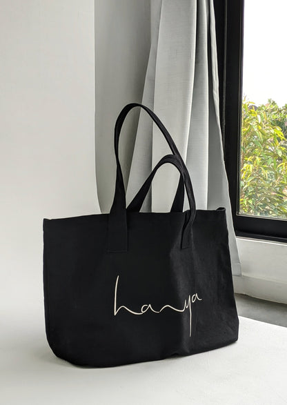 Durable canvas large tote bag black | Merchandise gift